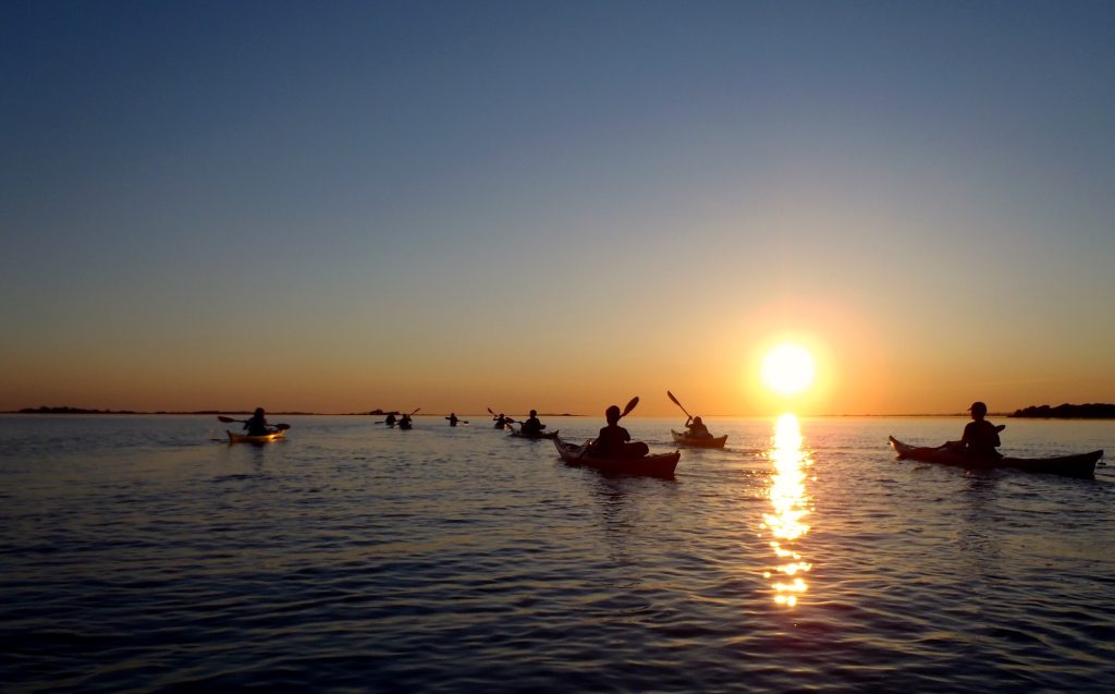 Danmark Padler kajaktur med børn i aftensol