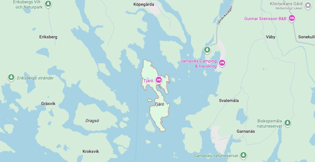 Kort der viser Tjärö i Skærgården